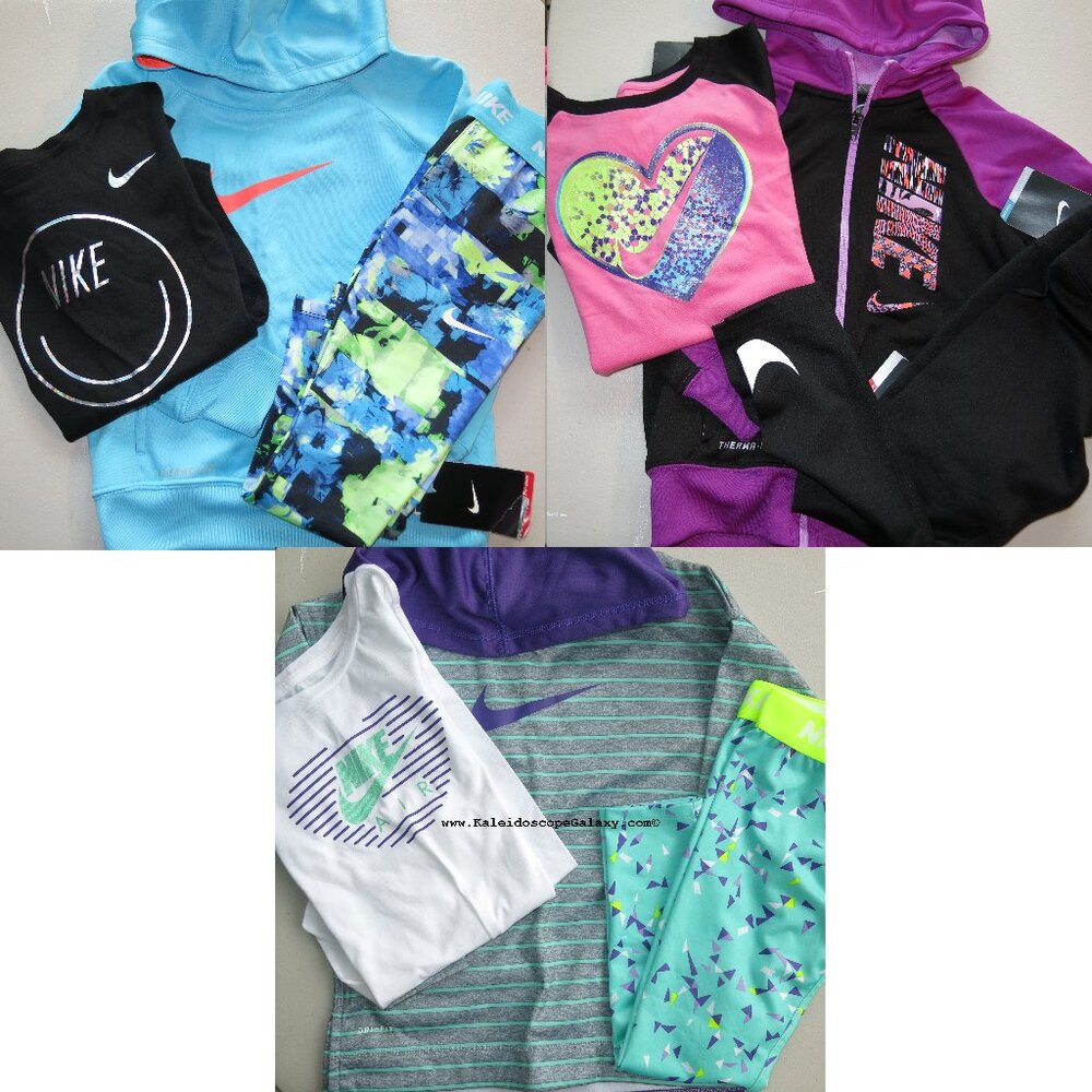 9pc Nike Girls Size  6X Hoodie Sweatshirts Dri-fit Leggings & Long Sleeve Tops